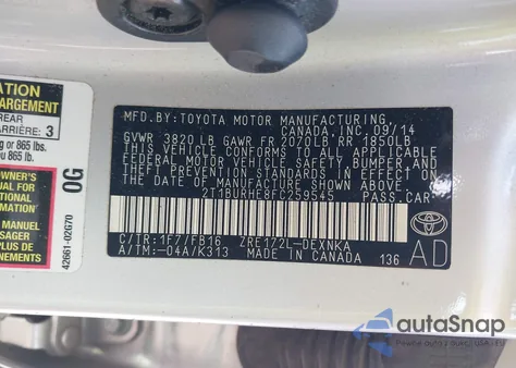 2015 Toyota Corolla Le Plus from USA, damaged, VIN 2T1BURHE8FC259545